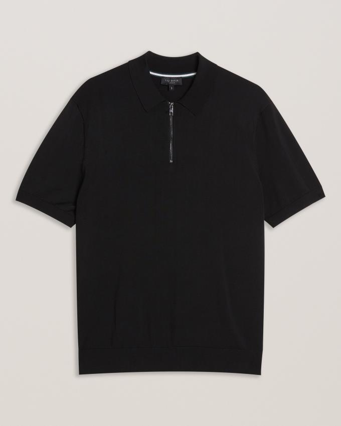 Polo Ted Baker Short Sleeve Rayon Zip Noir Homme | FVS-28146303